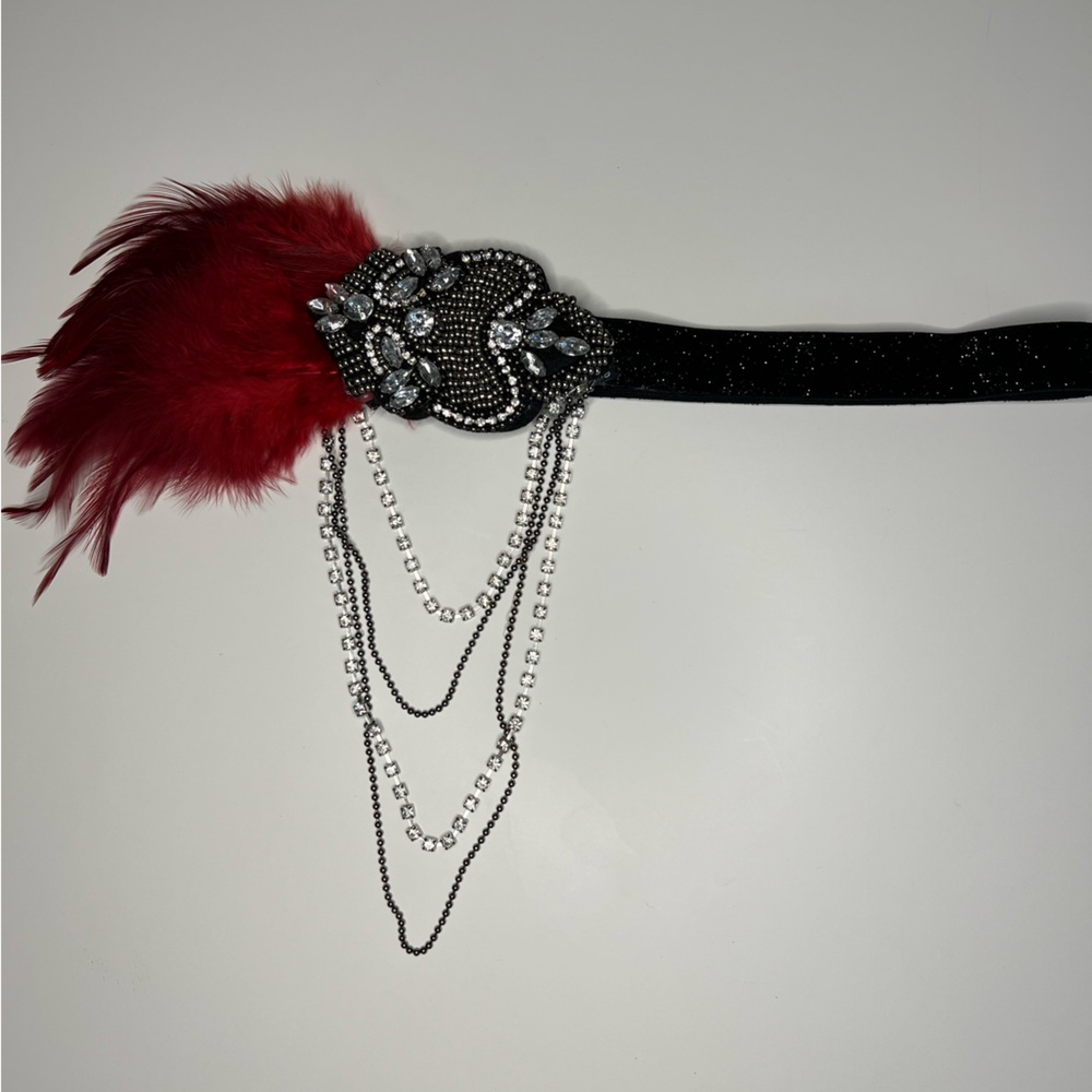 Elegant Red and Black Feathered Headband